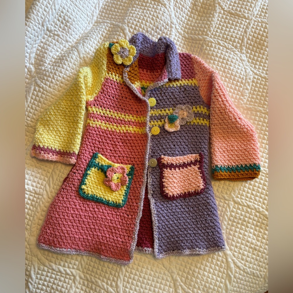 Boho sweater, crochet pastel Jacket, Cardigan, Floral Accents, 3D flower coat